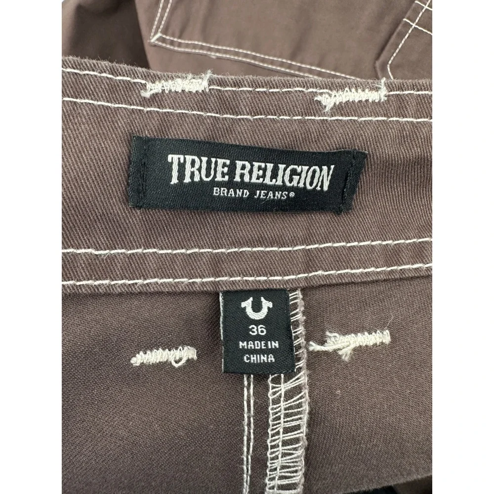 True Religion Bobby Baggy Cargo Pant Men 36 Brown Solid Relaxed Fit Modern NEW